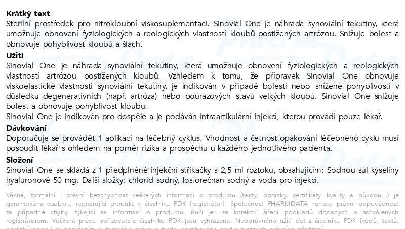 Příbalový leták - Sinovial ONE (2%)roztok elastoviskózní.inj.1x2.5ml