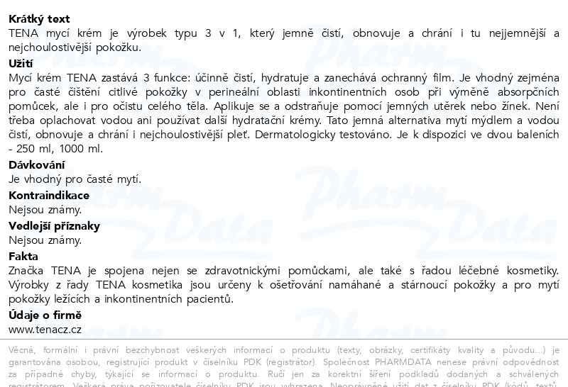 Příbalový leták - TENA Wash Cream Mycí krém 1000ml 4250