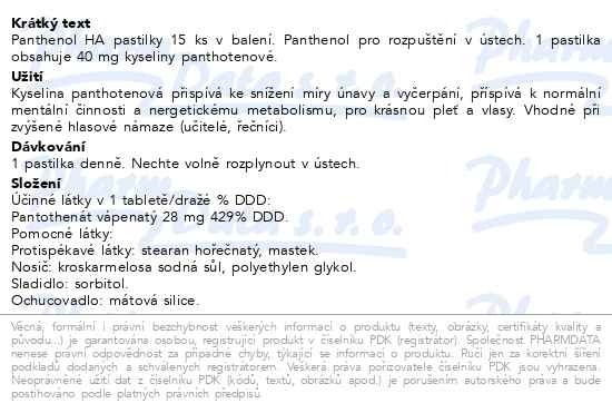 Příbalový leták - Rosen Panthenol HA 15 pastilek