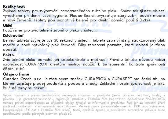 Příbalový leták - CURAPROX PCA 223 tablety na indikaci plaku 12ks