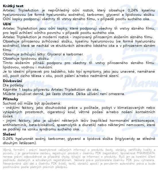 Příbalový leták - Artelac TripleAction oční kapky 10ml