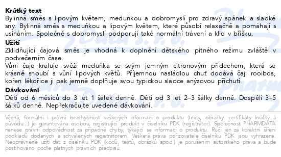 Příbalový leták - LEROS Dětský čaj Klidné sny 20x1.5g