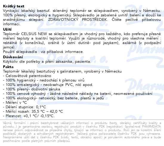 Příbalový leták - Celsius Classic teploměr lék.bezrtuť.+sklepávadlo