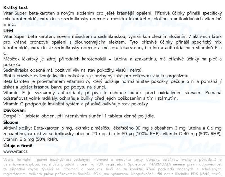 Příbalový leták - Vitar Super Beta-karot.+měsíček+7kráska tbl.80+40