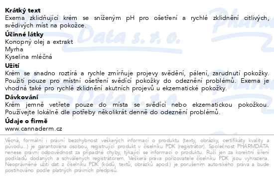Příbalový leták - Cannaderm Exema zklidňující krém 50g