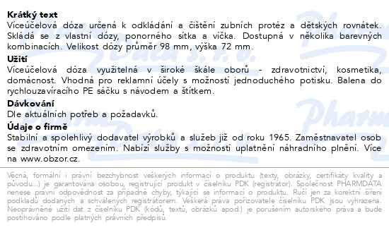 Příbalový leták - Dentální dóza OBZOR bílá/bílá