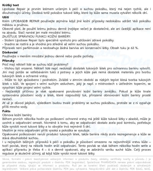 Příbalový leták - Lipobase Repair 8g