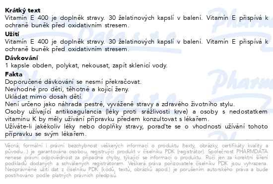 Příbalový leták - Vitamín E 400 cps.30