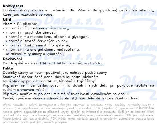 Příbalový leták - Pyridoxin Generica tbl.60