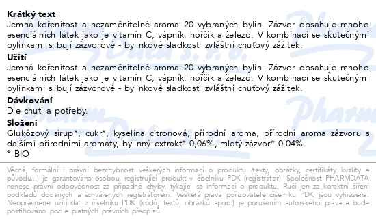 Příbalový leták - Alpenbauer Bonbóny Zázvor-bylinky BIO 90g