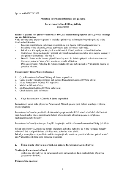 Příbalový leták (SUKL) - Paracetamol AGmed 500mg tbl.nob.20