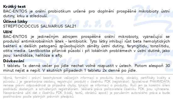 Příbalový leták - BAC-ENTOS orální probiotikum tbl.10
