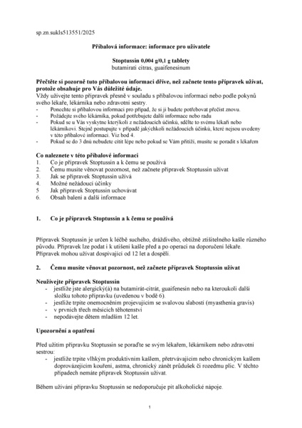 Příbalový leták (SUKL) - Stoptussin, 20 tablet