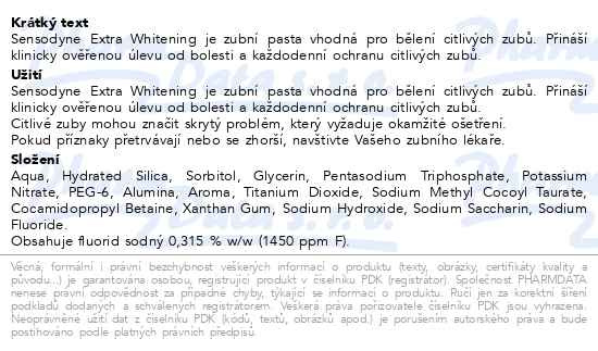 Příbalový leták - Sensodyne Extra Whitening zubní pasta 2x75ml