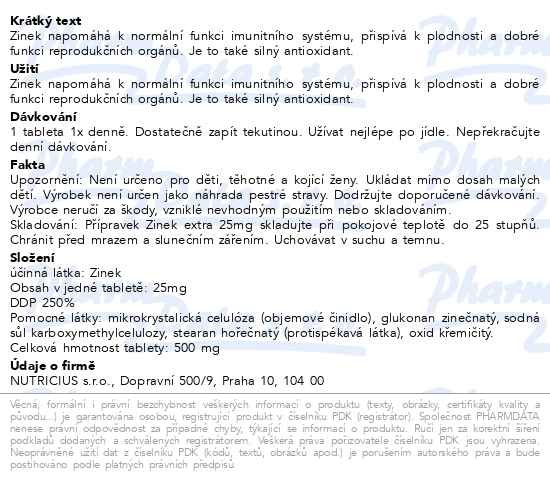 Příbalový leták - Zinek EXTRA 25mg tbl.30