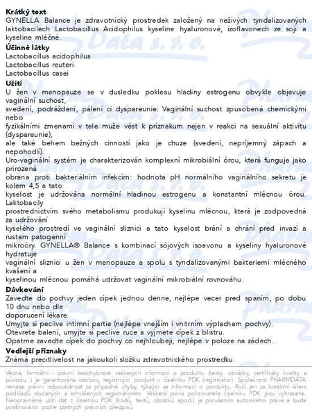 Příbalový leták - GYNELLA Balance 10 vaginálních čípků