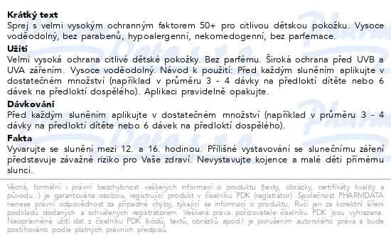 Příbalový leták - AVENE Sun Sprej pro děti SPF50+ 200ml