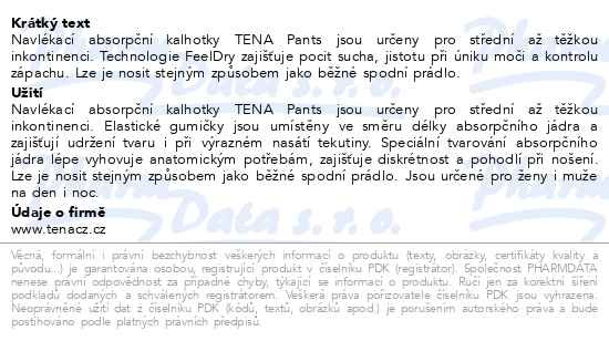 Příbalový leták - TENA Proskin Pants Plus S ink.kalh.15ks
