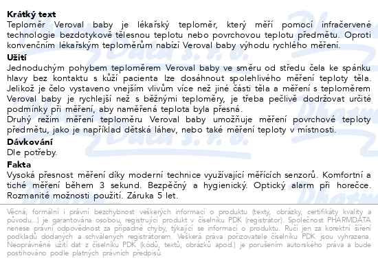 Příbalový leták - HARTMANN Veroval baby infračervený bezdotykový teploměr 3v1, modrý