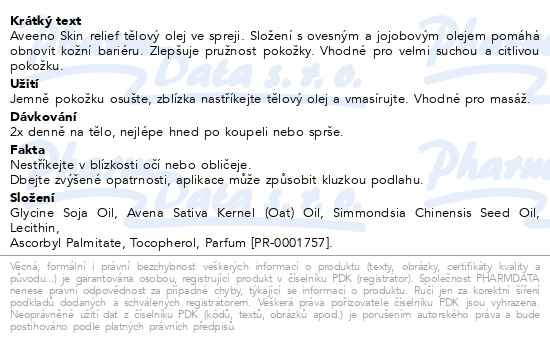 Příbalový leták - Aveeno Skin Relief tělový olej ve spreji 200ml