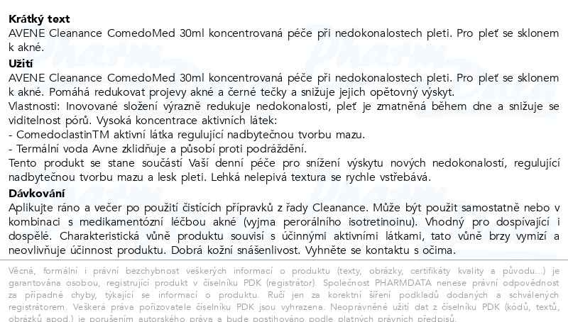 Příbalový leták - AVENE Cleanance ComedoMed péče 30ml