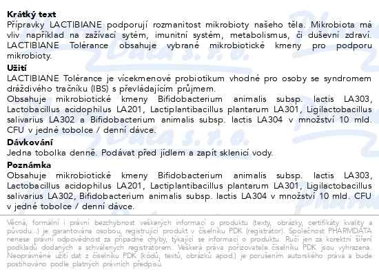 Příbalový leták - LACTIBIANE Tolérance tob.30