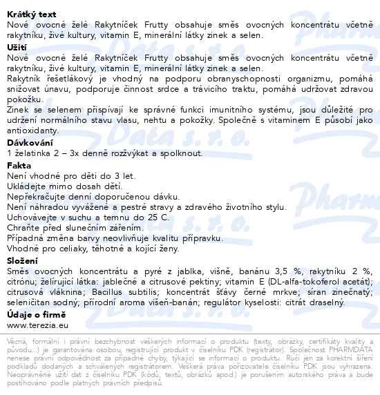 Příbalový leták - RAKYTNÍČEK Frutty želat.+Zn+Se+Vit.E MIMONI 60ks