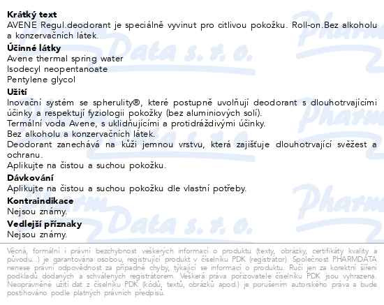 Příbalový leták - AVENE BODY 24h deodorant 50 ml