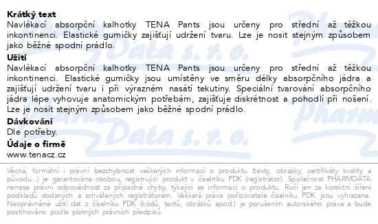 Příbalový leták - TENA Pants Super XL ink.kalh.12ks 793713