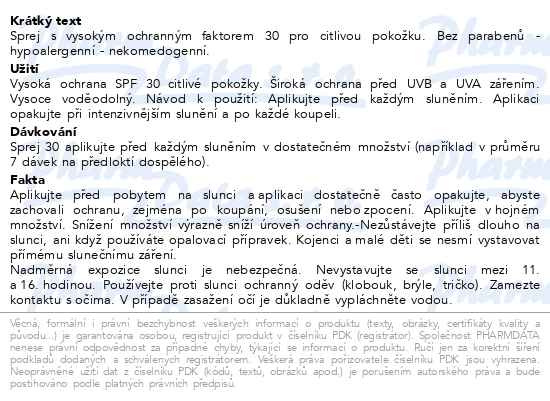 Příbalový leták - AVENE Sun Sprej SPF30 200ml