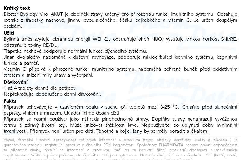 Příbalový leták - Biotter BYOLOGY Viro AKUT tbl.30