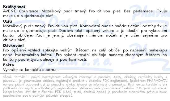 Příbalový leták - AVENE Couvrance Mozaikový pudr tmavý 10g