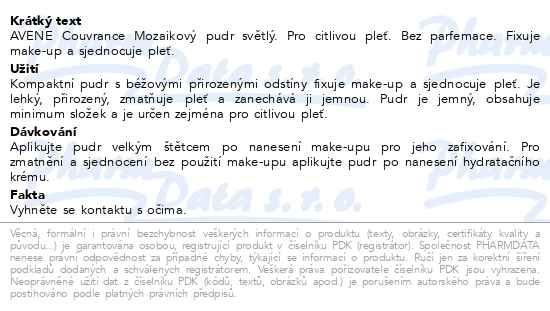 Příbalový leták - AVENE Couvrance Mozaikový pudr světlý 10g