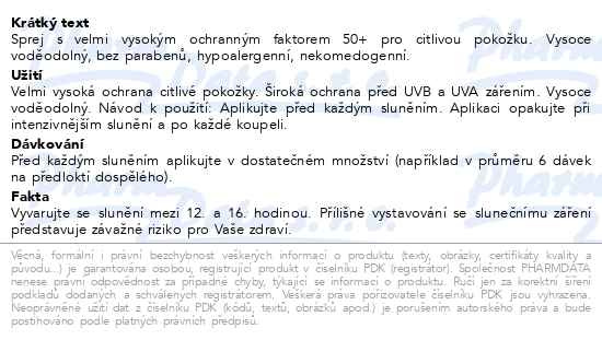 Příbalový leták - AVENE Sun Sprej SPF50+ 200ml