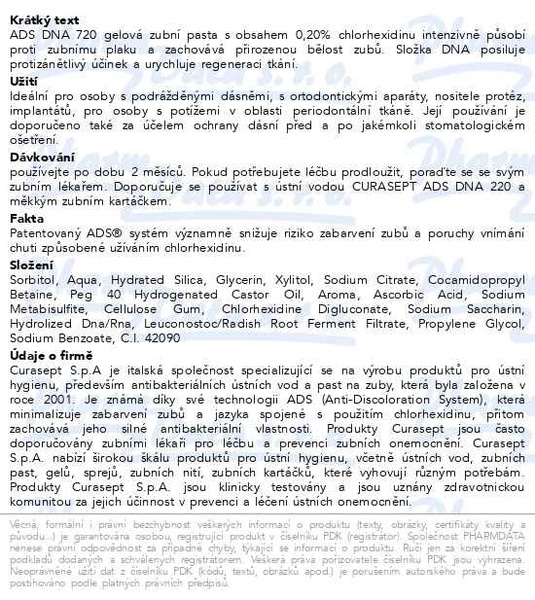 Příbalový leták - CURASEPT ADS DNA 720 Gelová zubní pasta 75ml