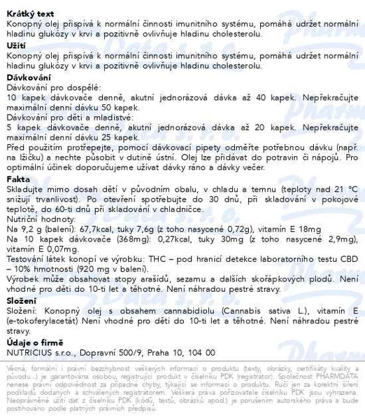 Příbalový leták - CBD 10% Broad Spectrum olej 10ml