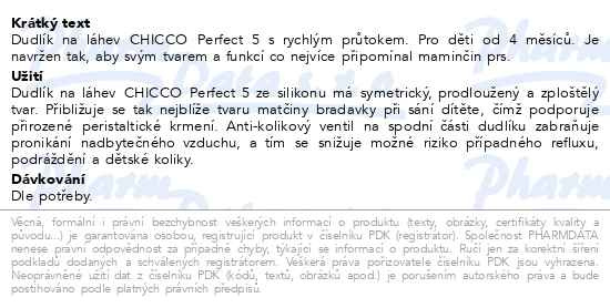 Příbalový leták - CHICCO Dudlík na láhev Perfect 5/Well-Being fyziologický rychlý průtok 4m+ 2 ks