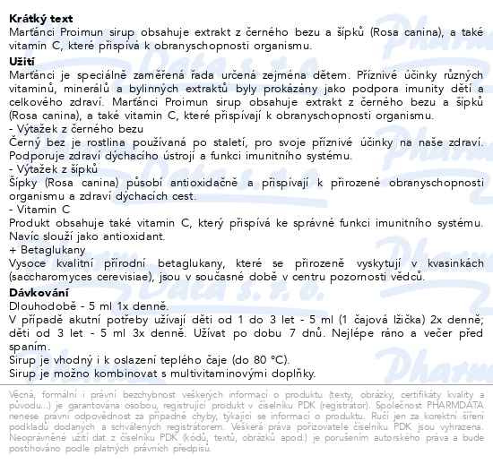 Příbalový leták - Marťánci PROimun sirup 150ml