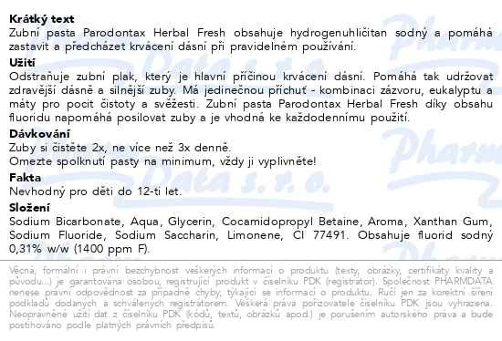 Příbalový leták - Parodonotax Herbal Fresh zubní pasta s příchutí bylin proti krvácení dásní 75 ml