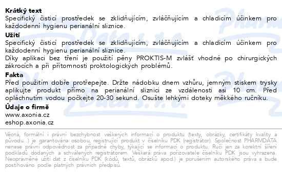 Příbalový leták - PROKTIS-M čisticí pěna 150ml