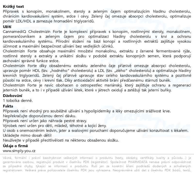 Příbalový leták - CannamediQ Cholestmizin Forte 100tob.