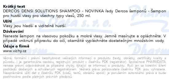 Příbalový leták - Vichy Dercos Densi-Solutions Zhušťující šampon pro řídnoucí a slabé vlasy 250 ml