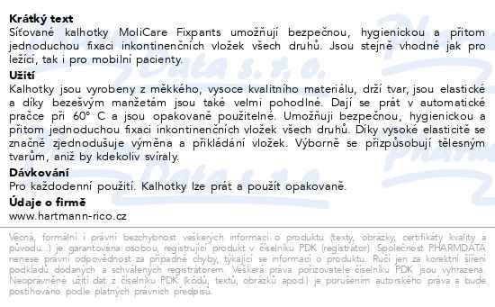 Příbalový leták - Inkontinenční fixační kalhotky MOLICARE Premium Fixpants L 5ks