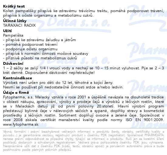 Příbalový leták - Pampeliška kořen čaj porc. 20x1.5g Fytopharma
