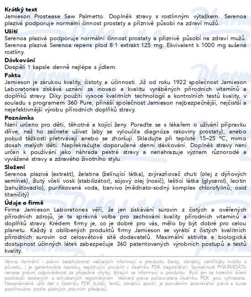Příbalový leták - JAMIESON Prostease Saw Palmetto 125mg cps.60