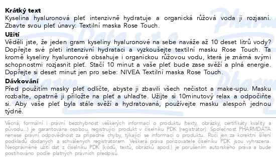Příbalový leták - NIVEA Rose Touch textilní maska 1ks
