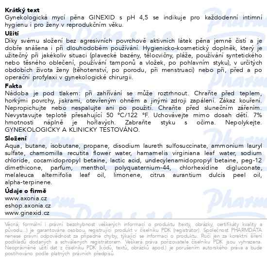Příbalový leták - GINEXID gynekologická čisticí pěna 150ml