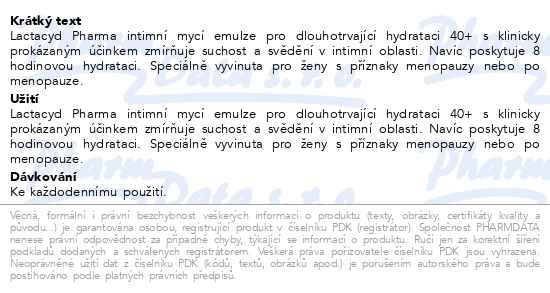 Příbalový leták - Lactacyd Pharma pro dlouhotr.hydrataci 40+ 250ml