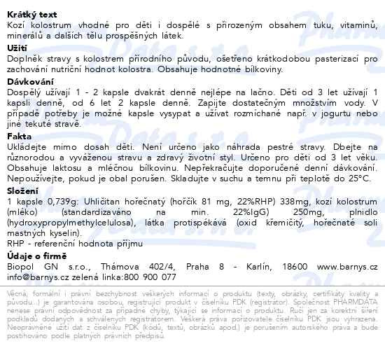 Příbalový leták - Barnys Kozí kolostrum cps.60