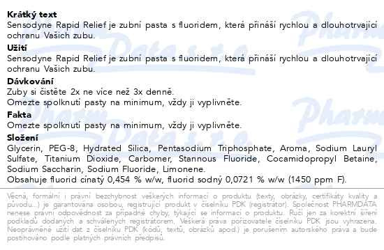 Příbalový leták - Sensodyne Rapid zubní pasta pro citlivé zuby 75ml
